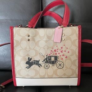 COACH Lunar New Year Dempsey Tote 22 Signature Bunny Rabbit & Carriage Bag NWT